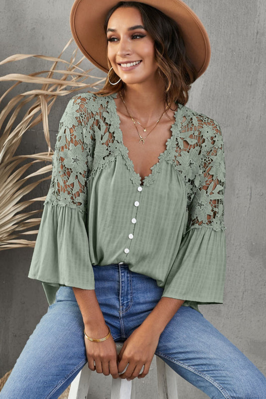 Blusa Donna Elegante con Spalle e Schiena in Pizzo