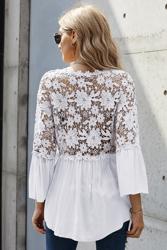 Blusa Donna Elegante con Spalle e Schiena in Pizzo