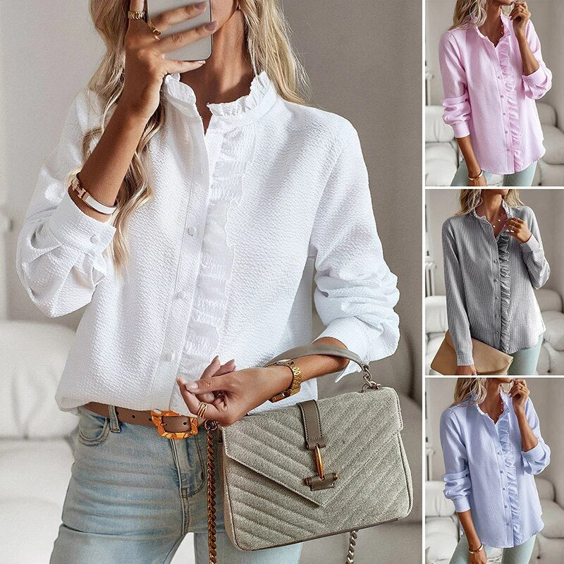 Camicia Joanne a Righe con Detagli a Balze
